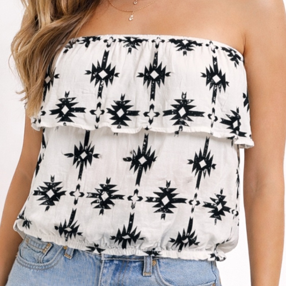 Garage Black and White Patterned Tube Top